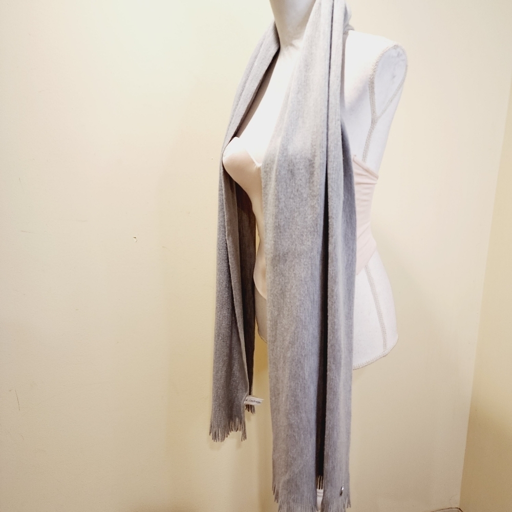 CALVIN KLEIN Light Gay Unisex Fringe scarf - Picture 5 of 8